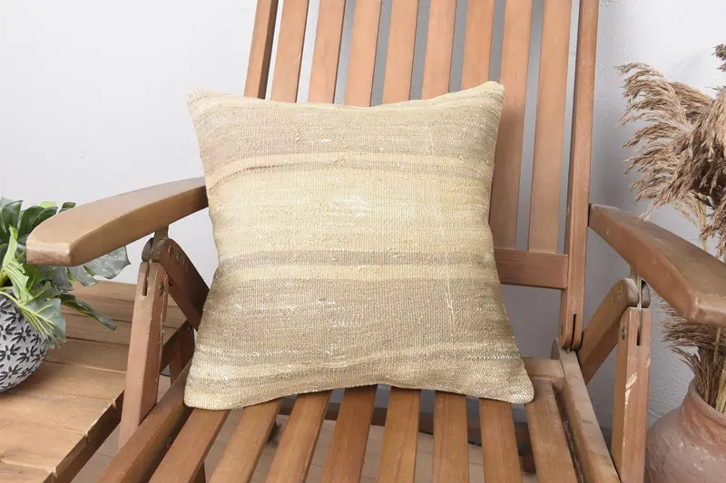 Aztec Cushion Cover, Turkish Pillow, Vintage Kilim Pillow, Comfy Throw Pillow, Pillow Sham, 16x16 Beige Pillow, Boho Pillow Sham Cover - 1