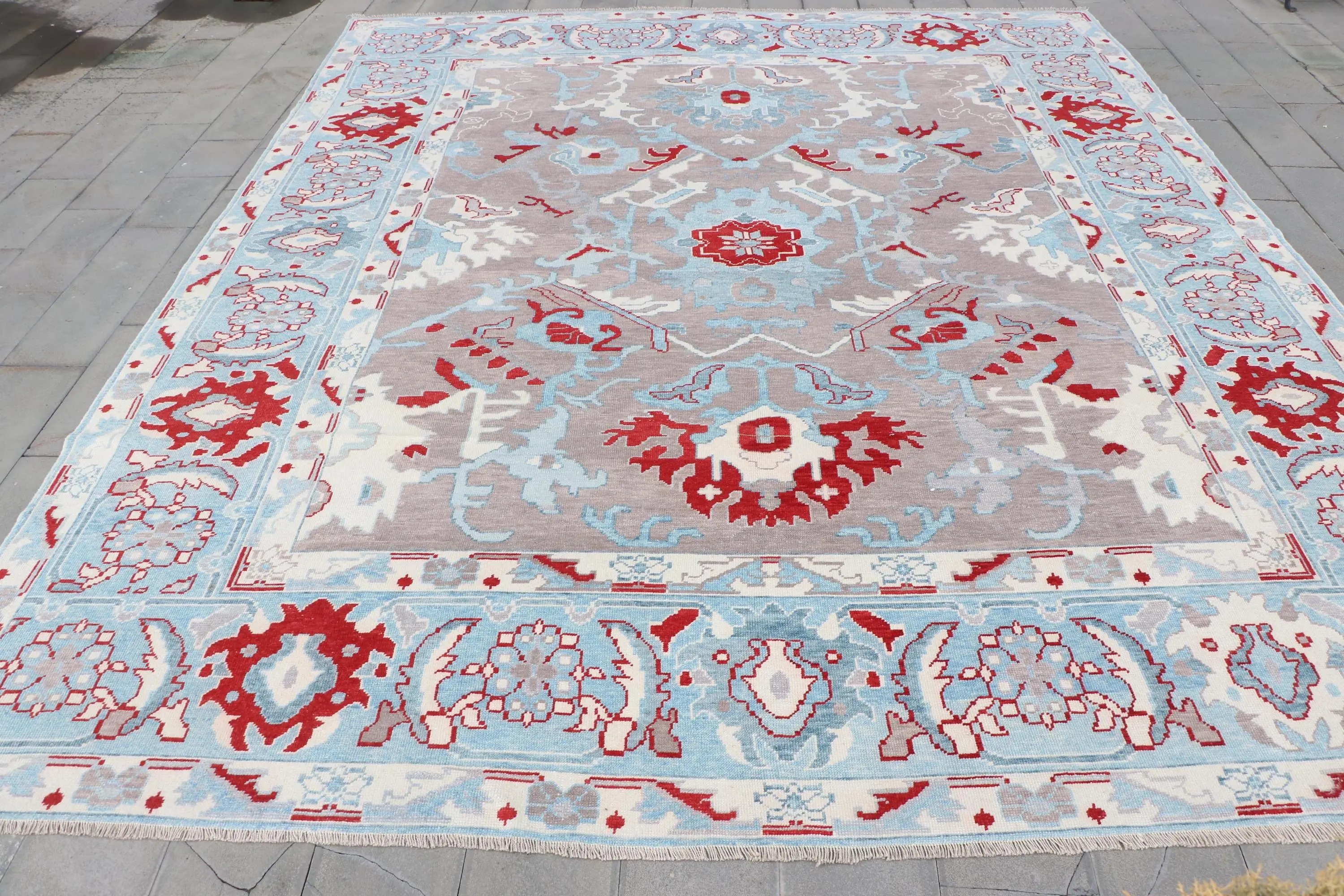 13.1x15.8 ft Vintage Rug, Oversize Turkish Rug, Blue Polka dot Rug - 1
