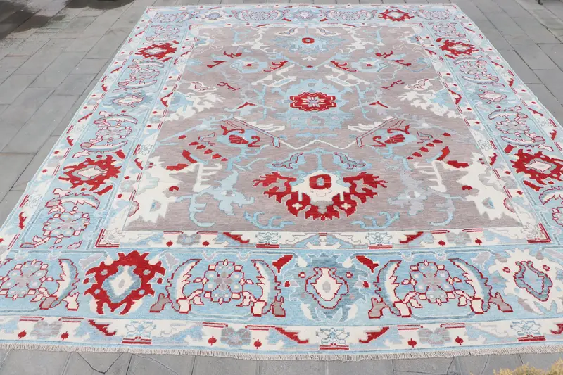 Mavi ve Kırmızı Puantiyeli Halı, 13,1x15,8 ft Şık Dekor