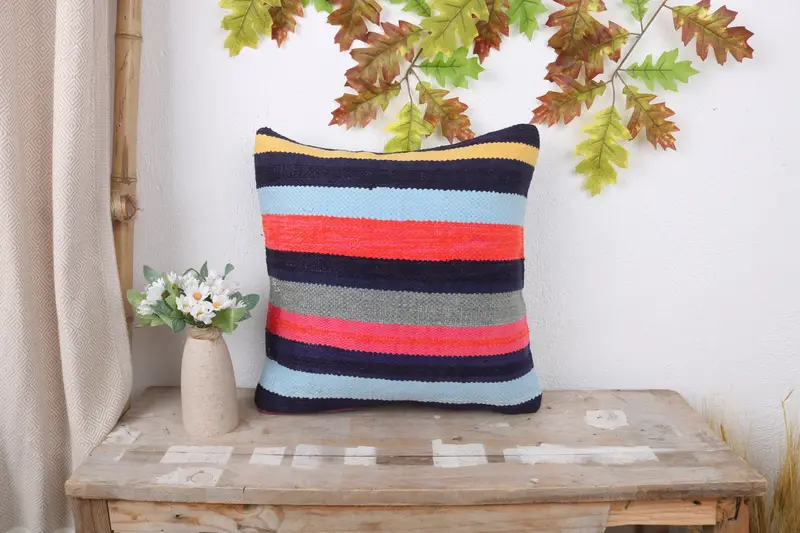 Throw Kilim Pillow, 16x16 Pink Pillow Case, Vintage Kilim Throw Pillow, Handmade Kilim Cushion, Pillow Sham, Ethnic Throw Cushion - 1