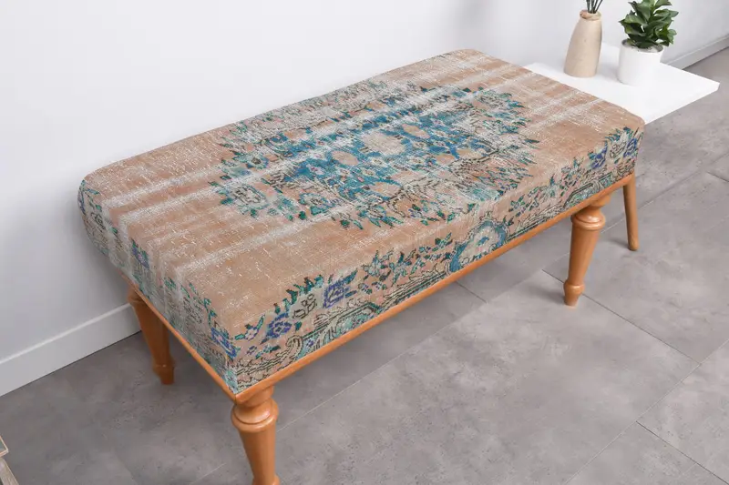 Elegant Orange & Bronze Ikat Bench with Storage, Bench