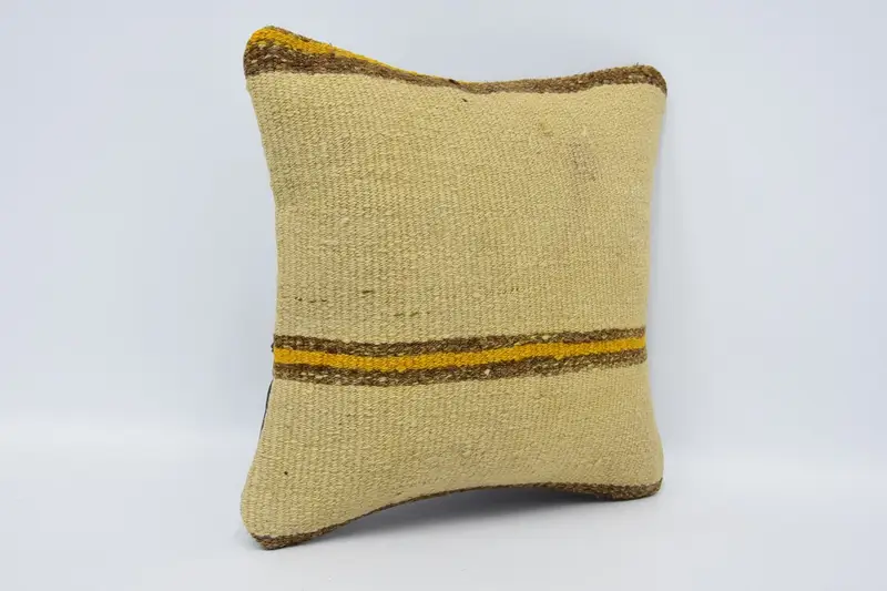 Seat Pillow Case, Chair Pillow Sham, Pillow for Couch, Kilim Pillow Cover, Pillow Cover, 12x12 Beige Pillow, Vintage Kilim Throw Pillow - 3