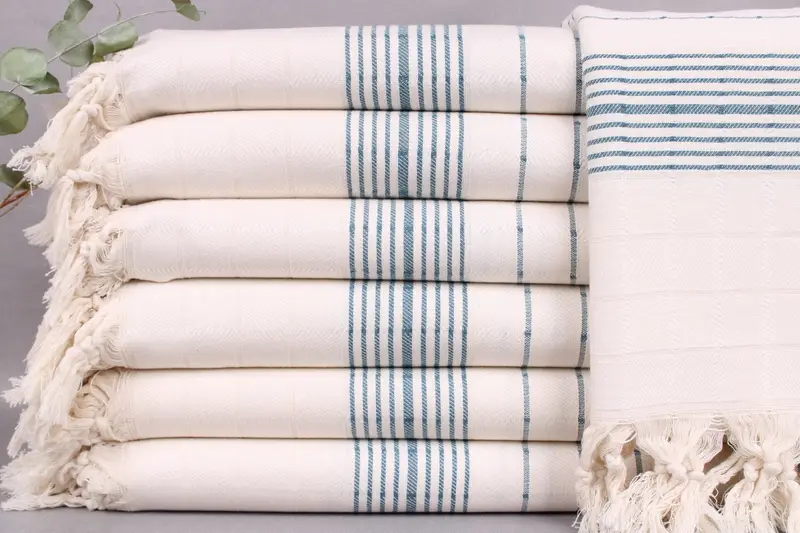 Turkish Bath Towel, Petrol Blue Striped, 40x71 Inches, Beach Towel