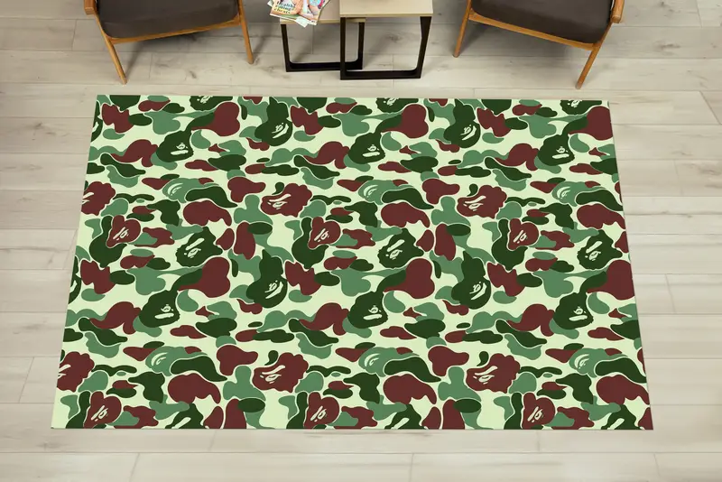 Bedruckter Teppich: Buntes Muster in Grün und Braun, elegante Heimdekoration