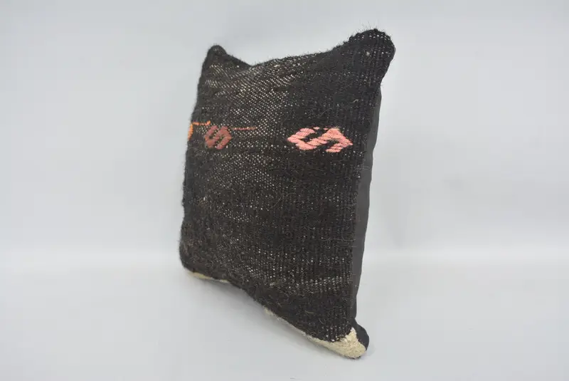 Kilim Pillow, Ethnic Pillow, 12x12 Black Pillow Cover, Vintage Kilim Pillow, Cushion Case, Turkish Kilim Pillow, Tapestry Cushion Case - 4