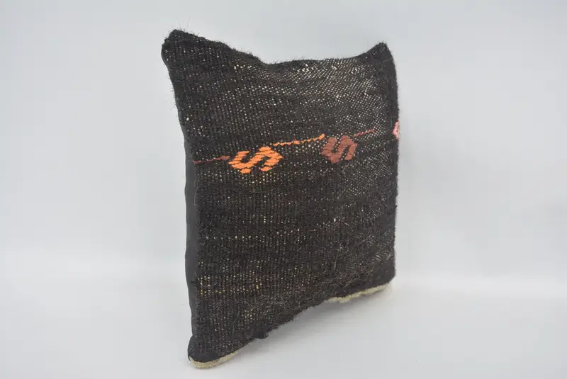 Kilim Pillow, Ethnic Pillow, 12x12 Black Pillow Cover, Vintage Kilim Pillow, Cushion Case, Turkish Kilim Pillow, Tapestry Cushion Case - 3