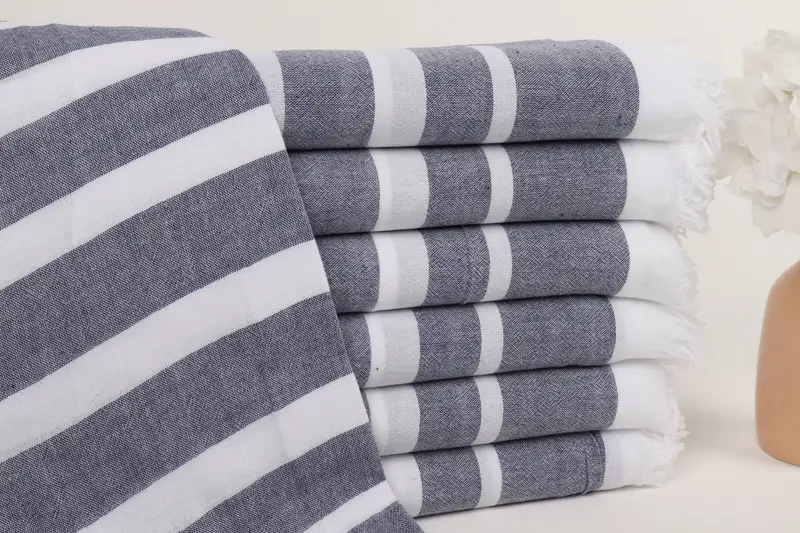 Navy Striped Turkish Cotton Beach Towel, 40x63 Inches
