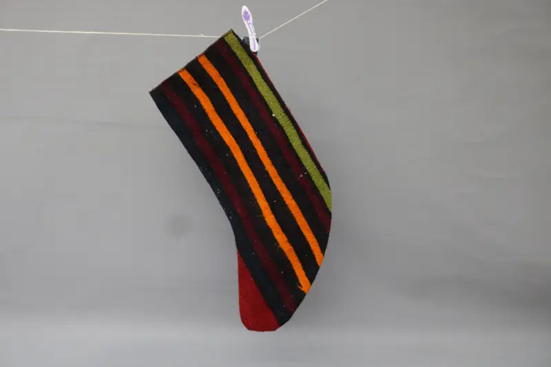 お祝い 9 インチ オレンジ クリスマス ストッキング、黒のオーナメント パターン ストッキング