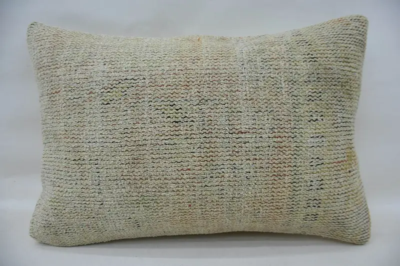Vintage Cushion, Turkish Bench Pillow Sham, Boho Pillow Sham Cover, Cushion, 16x24 Beige Pillow Case, Interior Designer Pillow, Kilim Pillow Cover - 1