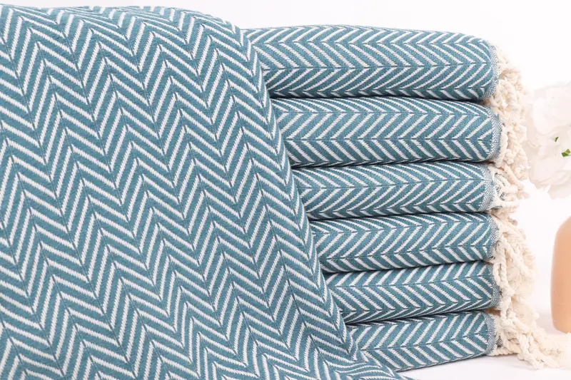 Embroidered Beach Towel Custom Turkish Petrol Blue Chevron, 40x71 Inches