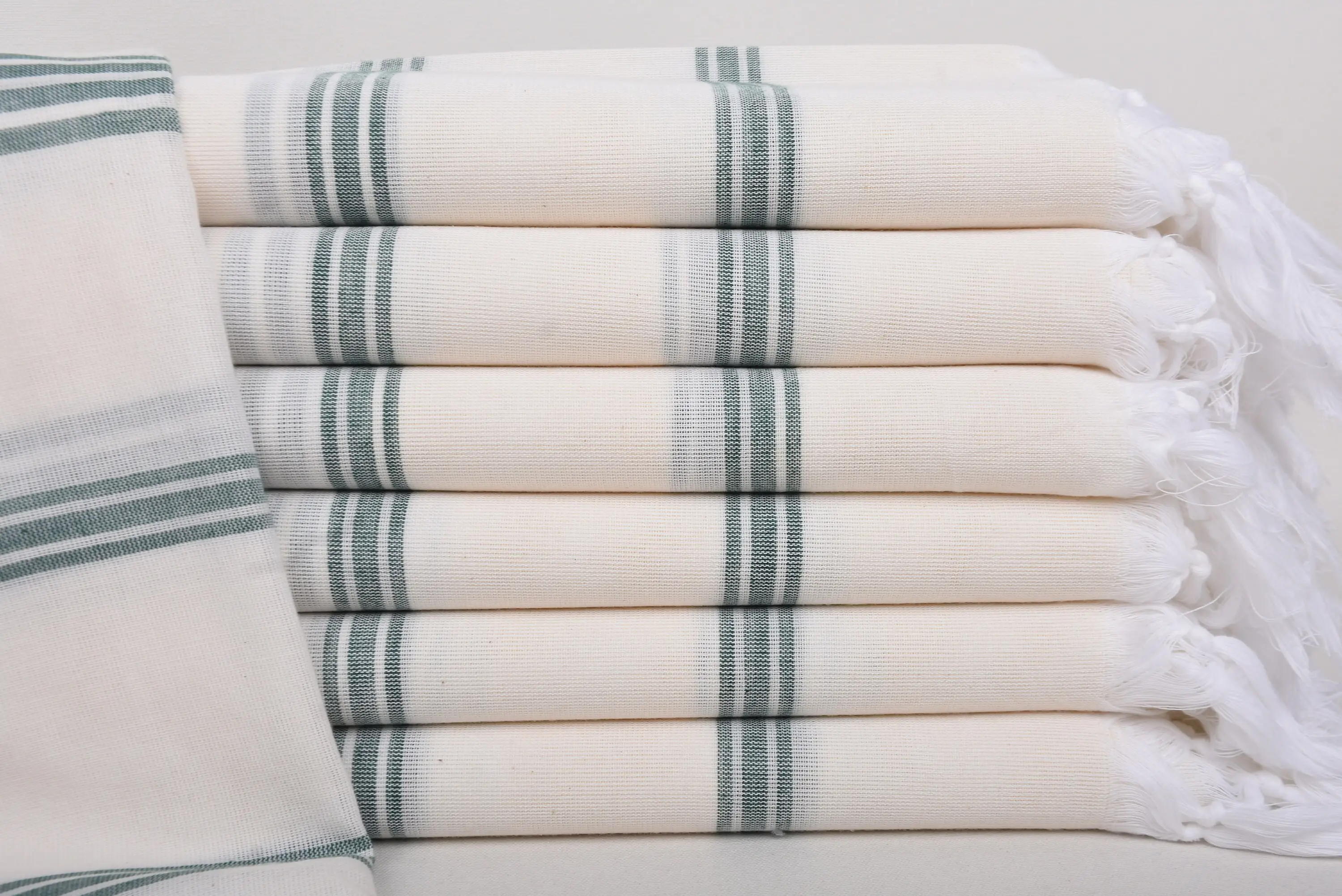 Beach Towel Monogrammed Turkish Organic Cotton Dark Green Stripes, 70x40 Inches - 1