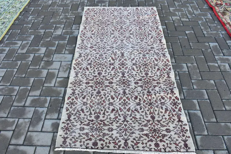 Alfombra turca decorativa de 3,1x6 pies, alfombra vintage floral blanca - 1