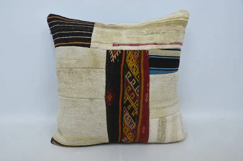 Beige Vintage Cushion Cover, Moroccan 28x28 inch Wool Cushion - 1