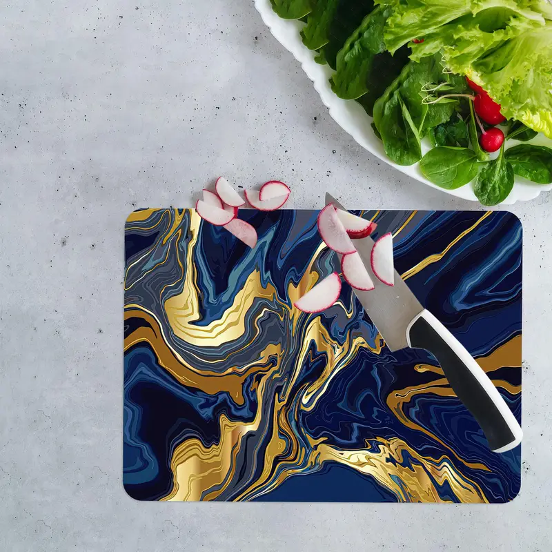 Altın Vurgulu, Temperli Güvenlikli Lacivert Cam Kesme Tahtası