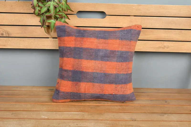 Boho Pillow, 16x16 Orange Pillow Case, Morroccon Kilim Cushion Cushion Case, Bright Pillow Cover, Cushion Cover, Vintage Kilim Pillow, Kilim Pillow - 6