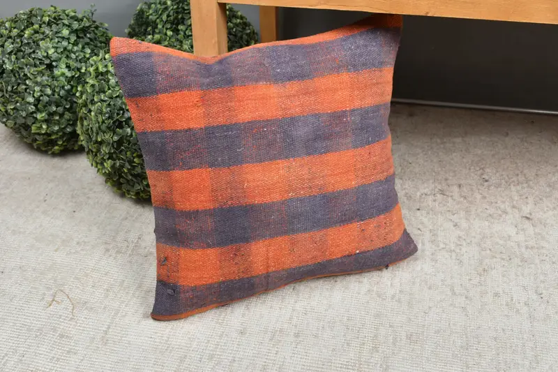 Boho Pillow, 16x16 Orange Pillow Case, Morroccon Kilim Cushion Cushion Case, Bright Pillow Cover, Cushion Cover, Vintage Kilim Pillow, Kilim Pillow - 7