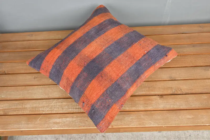Boho Pillow, 16x16 Orange Pillow Case, Morroccon Kilim Cushion Cushion Case, Bright Pillow Cover, Cushion Cover, Vintage Kilim Pillow, Kilim Pillow - 2