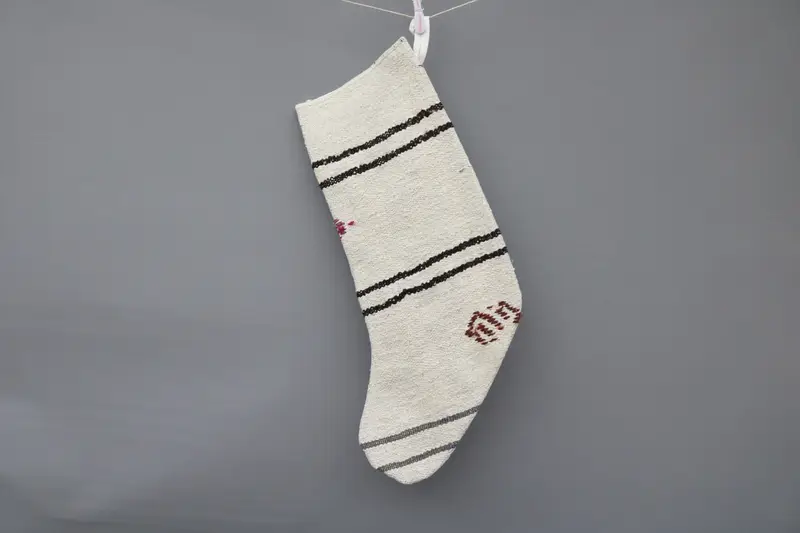 Elegant Beige Christmas Stocking, Festive Ornaments Pattern Stocking