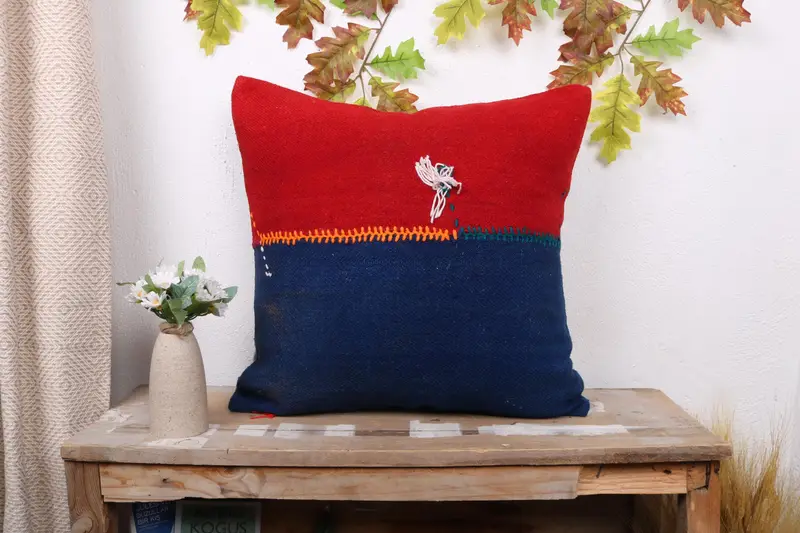 20x20 Red Cushion, Pillow Cover, Handmade Kilim Cushion, Vintage Kilim Pillow Pillow Sham, Gift Pillow, Boho Pillow Sham Cover - 1
