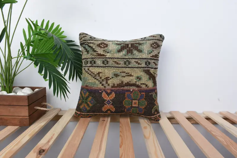 Pillow Sham, 16x16 Green Pillow Case, Vintage Kilim Throw Pillow, Aesthetic Pillow Sham, Kilim Pillow Cover, Accent Pillow Sham, Throw Kilim Pillow - 1