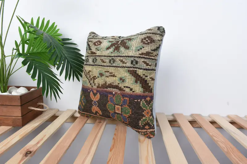 Pillow Sham, 16x16 Green Pillow Case, Vintage Kilim Throw Pillow, Aesthetic Pillow Sham, Kilim Pillow Cover, Accent Pillow Sham, Throw Kilim Pillow - 5