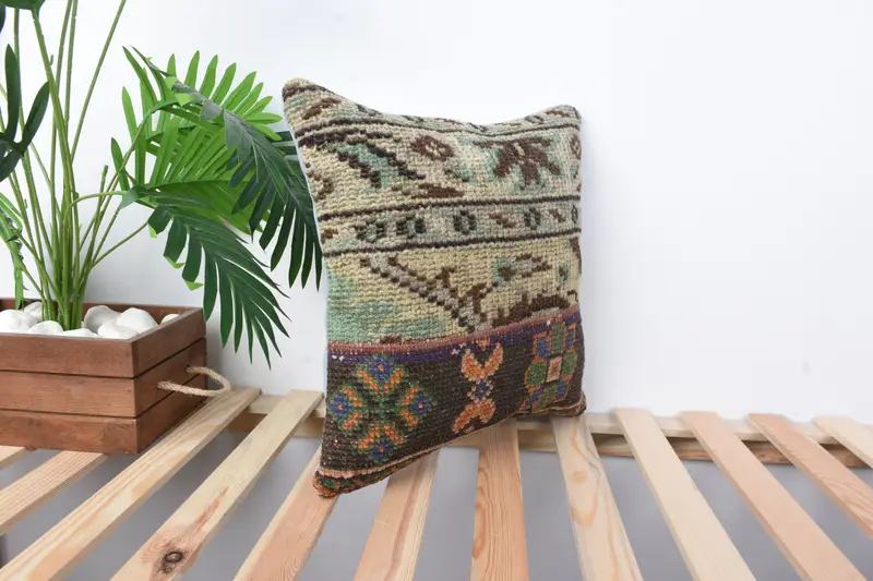 Pillow Sham, 16x16 Green Pillow Case, Vintage Kilim Throw Pillow, Aesthetic Pillow Sham, Kilim Pillow Cover, Accent Pillow Sham, Throw Kilim Pillow - 4