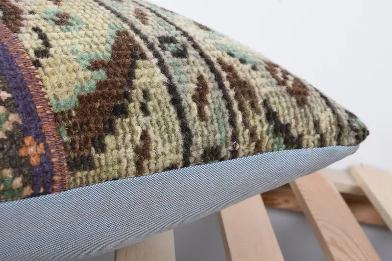 Pillow Sham, 16x16 Green Pillow Case, Vintage Kilim Throw Pillow, Aesthetic Pillow Sham, Kilim Pillow Cover, Accent Pillow Sham, Throw Kilim Pillow - 7