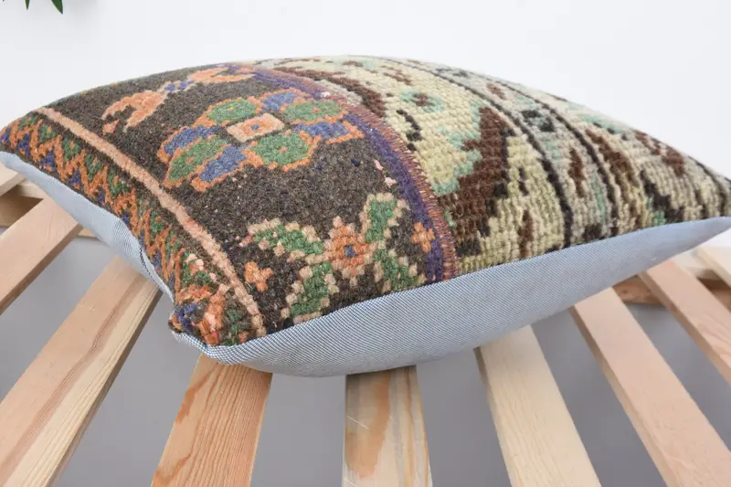 Pillow Sham, 16x16 Green Pillow Case, Vintage Kilim Throw Pillow, Aesthetic Pillow Sham, Kilim Pillow Cover, Accent Pillow Sham, Throw Kilim Pillow - 6