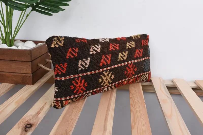 Cushion Cover, 8x16 Brown Cushion Cover, Throw Kilim Pillow, Gift Pillow, Crochet Pattern Pillow Case, Ethnical Kilim Rug Pillow - 4
