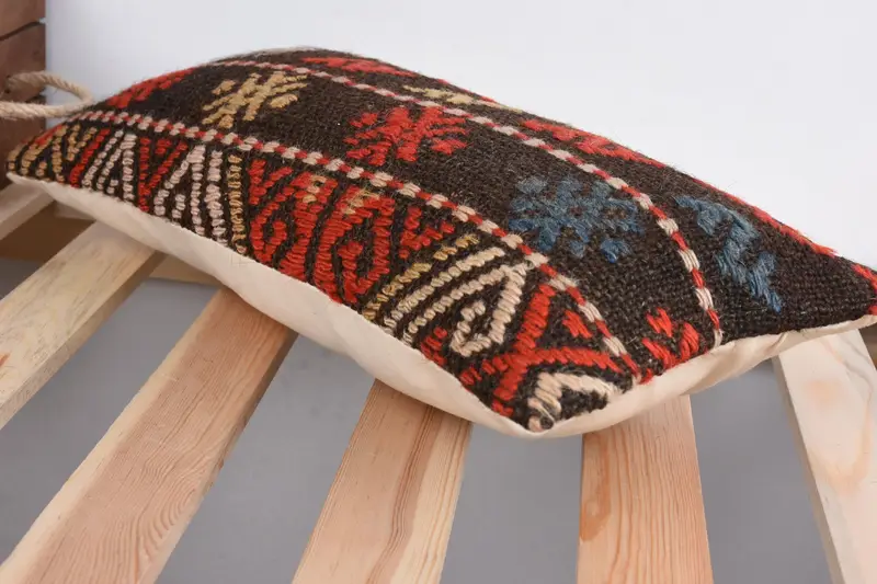 Cushion Cover, 8x16 Brown Cushion Cover, Throw Kilim Pillow, Gift Pillow, Crochet Pattern Pillow Case, Ethnical Kilim Rug Pillow - 6