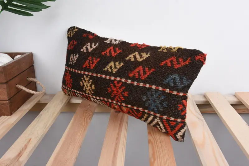 Cushion Cover, 8x16 Brown Cushion Cover, Throw Kilim Pillow, Gift Pillow, Crochet Pattern Pillow Case, Ethnical Kilim Rug Pillow - 5