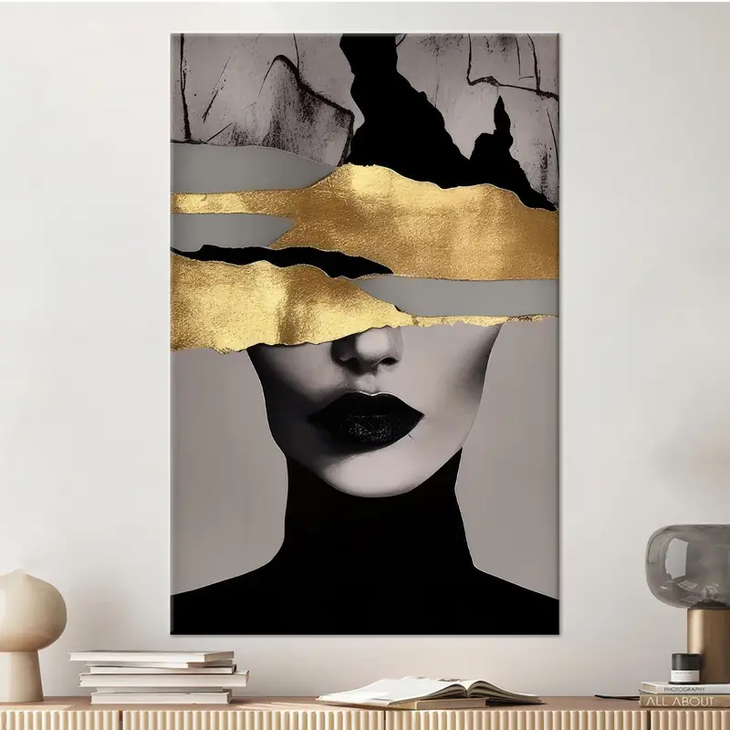 Altın Kadın Soyut Kanvas Tablo: Zarif Duvar Sanatı Dekoru