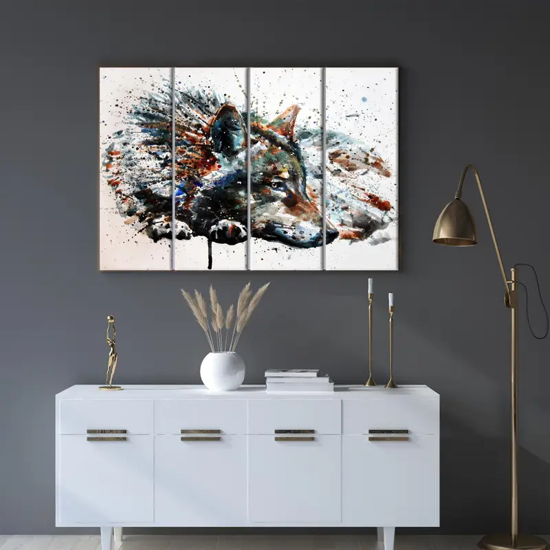 Wolf Painting Print, Wolf Canvas, Modern Wall Art, Abstract Wall Art, Wolf Lover Gift, Loft Wall Decor, Man Cave Wall Decor, Canvas Art, - 4
