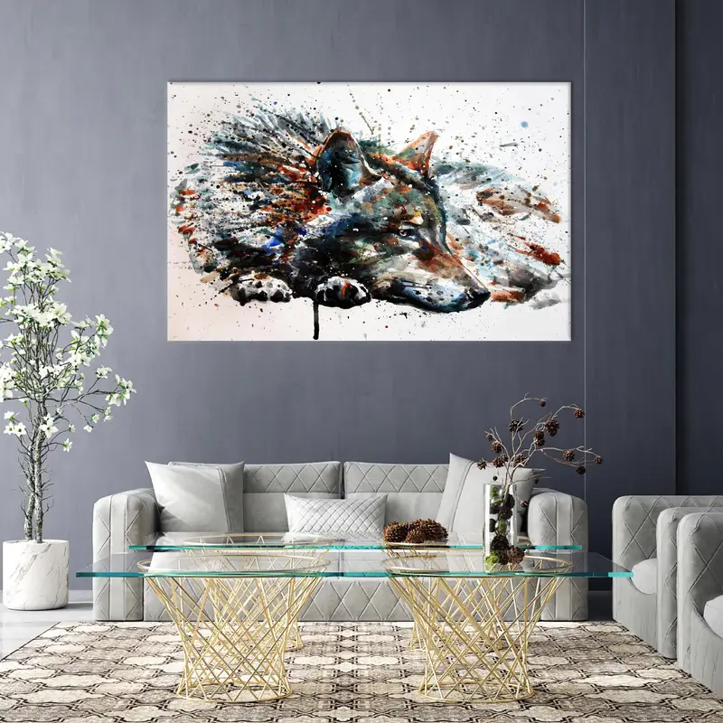 Wolf Painting Print, Wolf Canvas, Modern Wall Art, Abstract Wall Art, Wolf Lover Gift, Loft Wall Decor, Man Cave Wall Decor, Canvas Art, - 5