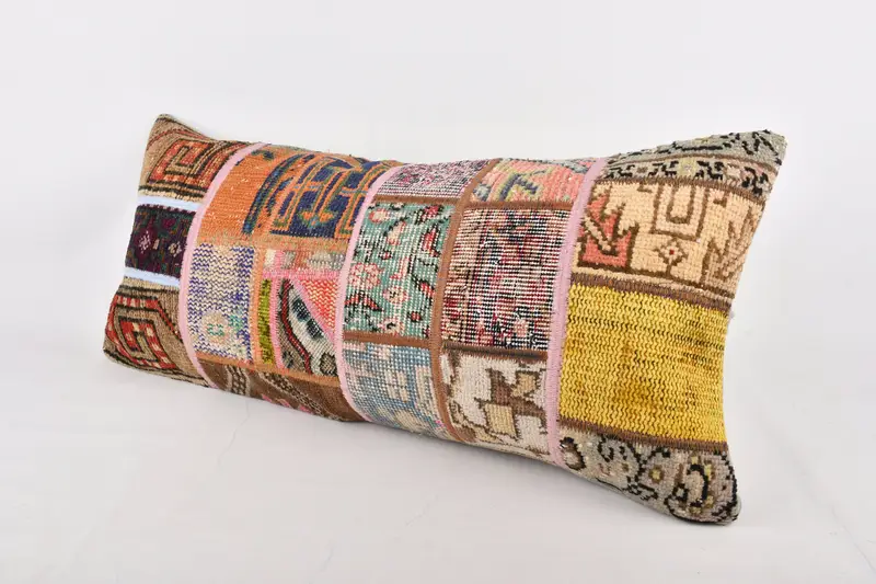 16x36 Orange Cushion Case, Vintage Kilim Throw Pillow, Vintage Kilim Pillow, Kilim Pillow Cover, Pillow, Crochet Pattern Pillow Sham - 3