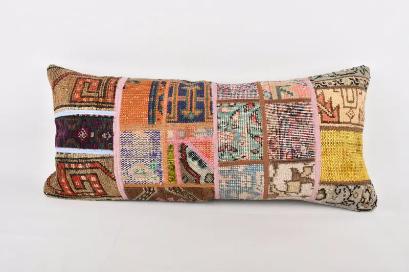 16x36 Orange Cushion Case, Vintage Kilim Throw Pillow, Vintage Kilim Pillow, Kilim Pillow Cover, Pillow, Crochet Pattern Pillow Sham - 1
