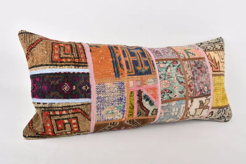 16x36 Orange Cushion Case, Vintage Kilim Throw Pillow, Vintage Kilim Pillow, Kilim Pillow Cover, Pillow, Crochet Pattern Pillow Sham - 2