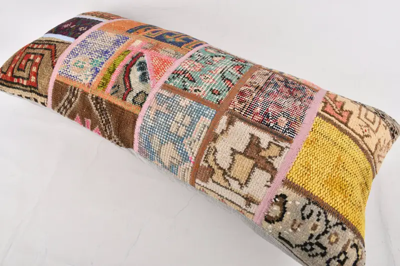 16x36 Orange Cushion Case, Vintage Kilim Throw Pillow, Vintage Kilim Pillow, Kilim Pillow Cover, Pillow, Crochet Pattern Pillow Sham - 6