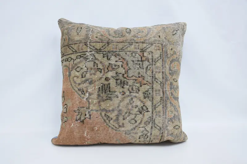 Turkish Large Square Pillow Cover, Gift 28x28 inch Beige Valentine Gift Wool Cushion - 1
