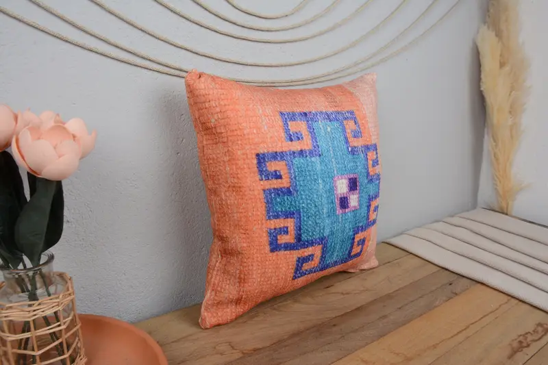 Almohada de lanzamiento bordada de naranja y bronce, almohada cuadrada vintage