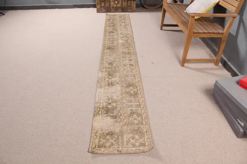 Kahverengi & Mavi Patchwork Halı, 1,5x10,7 ft Zarif Dekor