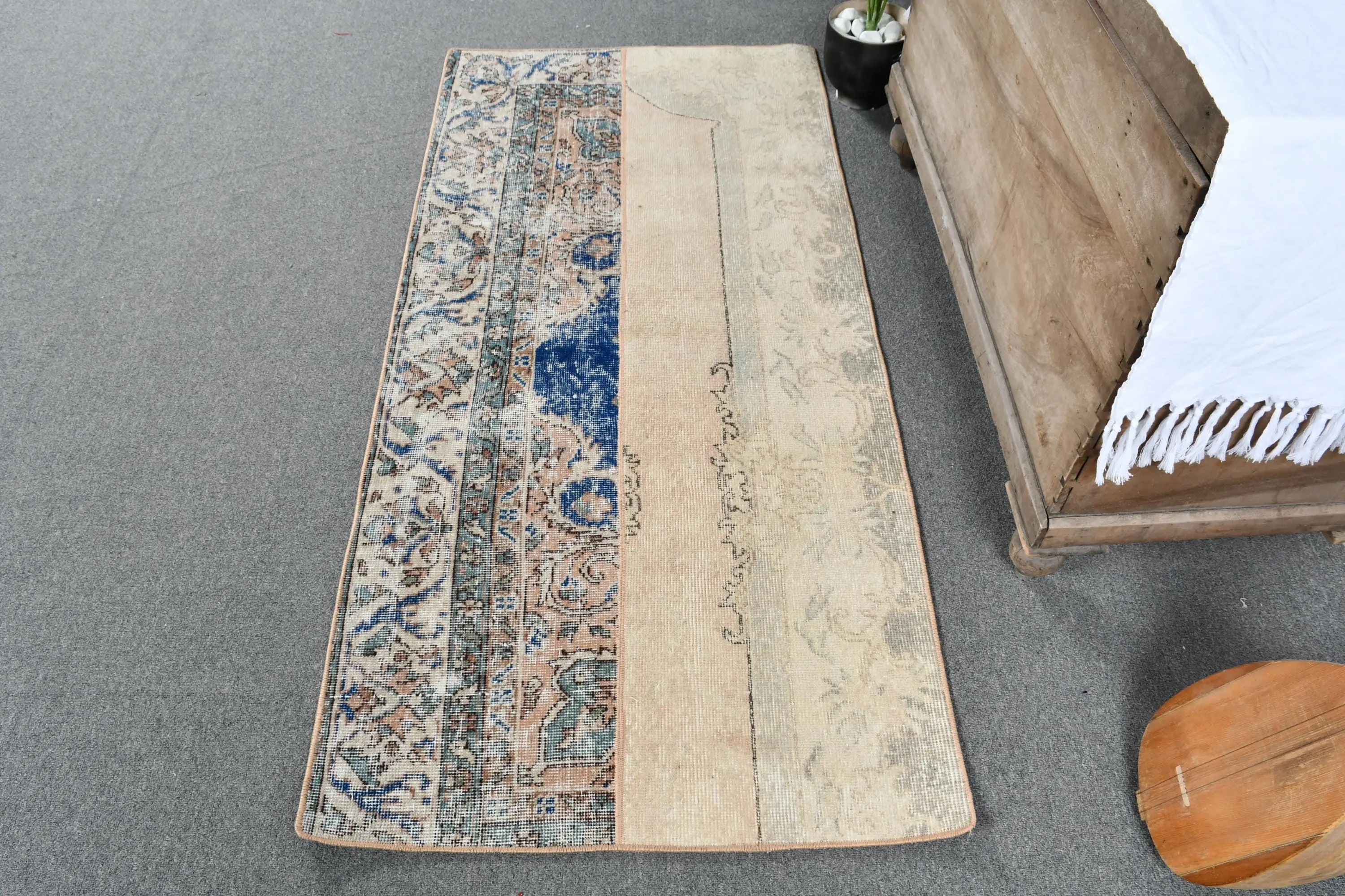 Vintage 2.6x5.6 ft Rug, Turkish Rug, Blue Oriental Rug Wool - 1