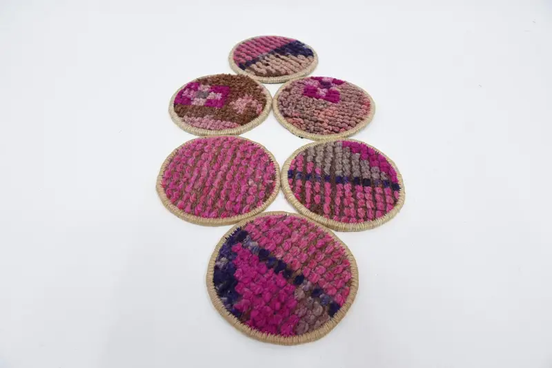 Pink and Bronze Kilim Coaster, Durable and Stylish Coaster