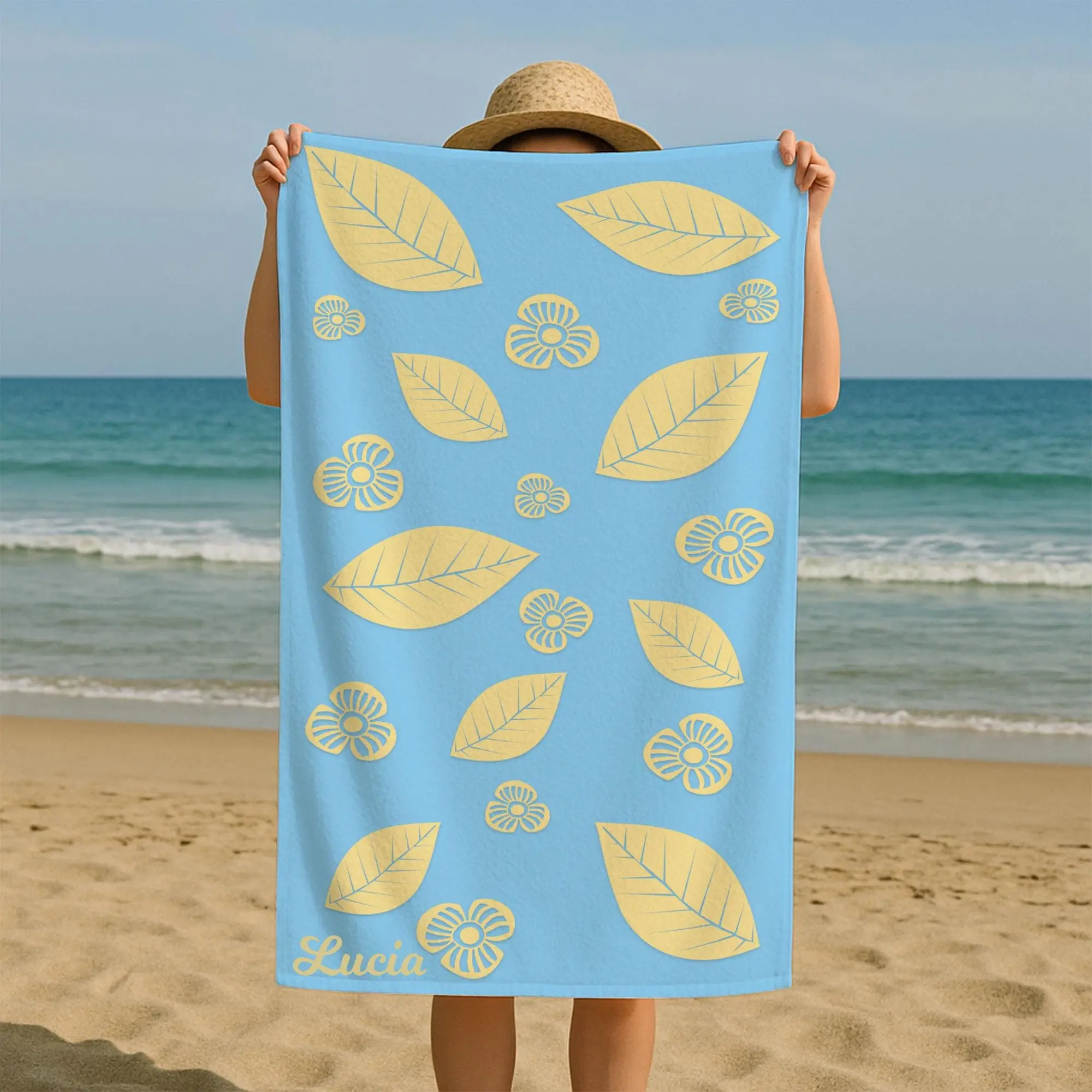 Personalized Tropical Leaf Beach Towel, Custom Name, 28x53 Inches - 1