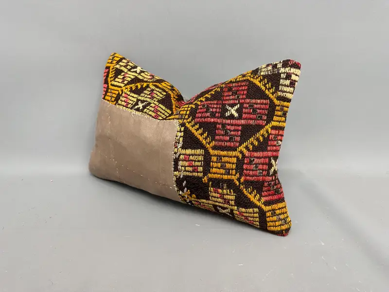 Pillow Sham, Office Chair Cushion, Vintage Kilim Pillow, Boho Pillow, Square Throw Pillow Sham, 12x20 Beige Pillow, Home Decor Pillow - 3