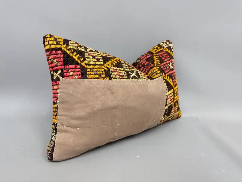 Pillow Sham, Office Chair Cushion, Vintage Kilim Pillow, Boho Pillow, Square Throw Pillow Sham, 12x20 Beige Pillow, Home Decor Pillow - 2