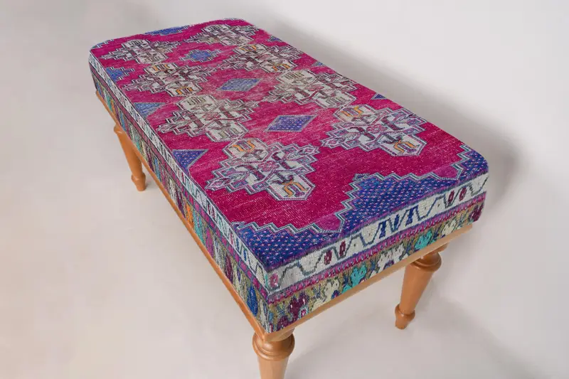 Modular Kilim-Inspired Ottoman Set, Purble Wool Blend Ottomans