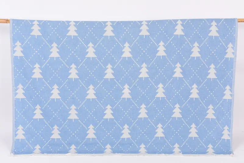 Personalized Turkish Towel Blue Christmas Patterned, 83x42 Inches