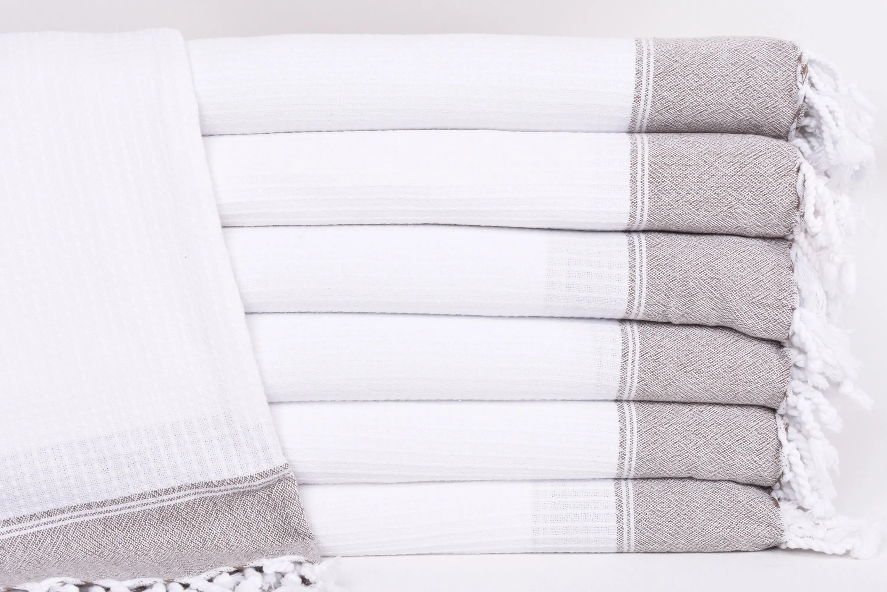Personalized Turkish Cotton Towel, Brown-White Stripes, 70x36 Inches - 1
