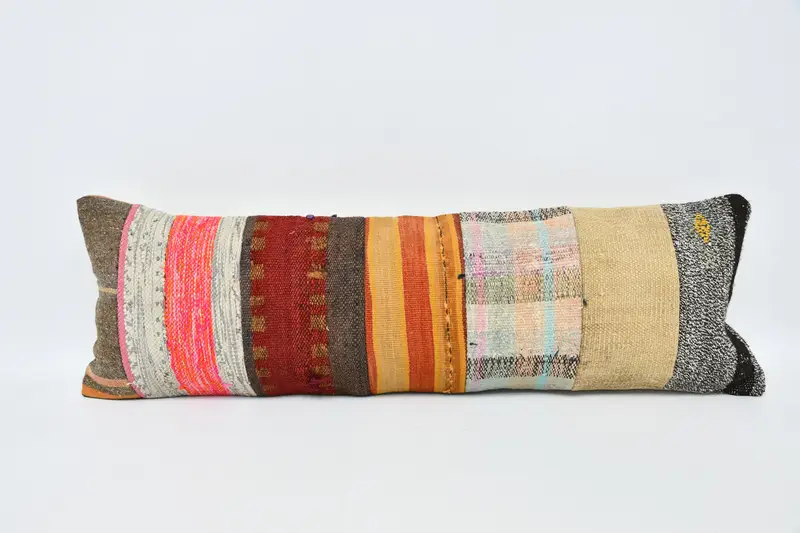 Turkish Pillow, Toss Pillow Sham, Cushion, Handmade Kilim Cushion, Turkish Kilim Pillow, Outdoor Bolster Pillow Cover, 12x36 Red Pillow Case - 1